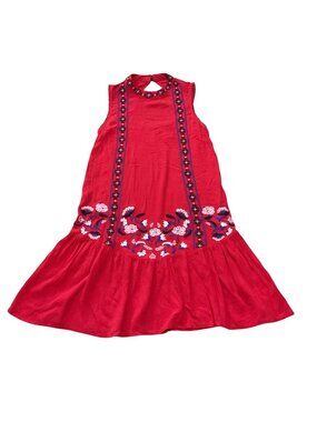 Xhilaration Red Sleeveless Embroidered Dress Or Tunic Sz S W/ Floral Accents